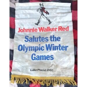 Vintage Johnnie Walker Red Lake Placid 1980 Olympics Advertising Flag Banner